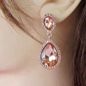 Anne Klein rose gold dangling rhinestone pierced earrings - New Year's Eve - NEW